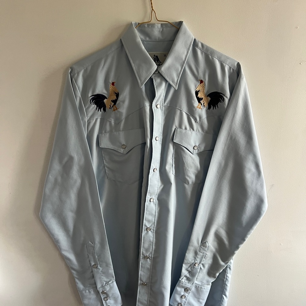 Vintage America Light Blue Shirt with Rooster Embroidery
